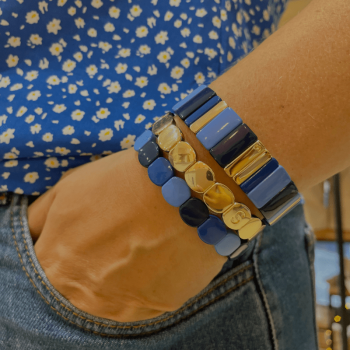 bracelet colorful disco porté avec le bracelet colorful gold et le bracelet Hubba 2 disco