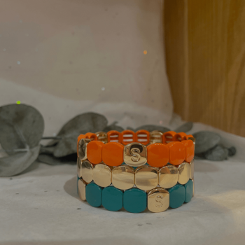 bracelet colorful émeraude avec le bracelet colorful gold et le bracelet colorful mandarine