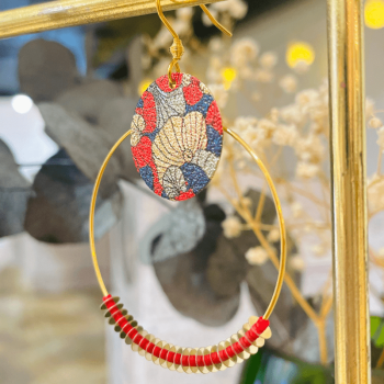 boucle d'oreille Erika rouge et or seule