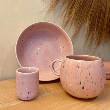 trio tasse mug et bol de fête rose