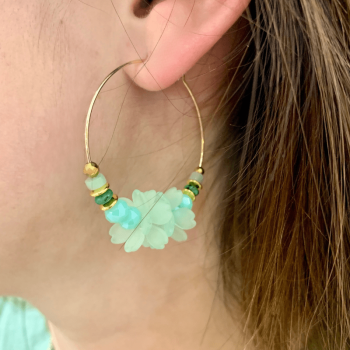 boucles d'oreilles Eva vert d'eau portées