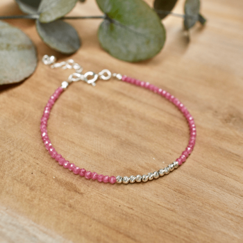 bracelet en perles zirconium rose fushia et argent zoom