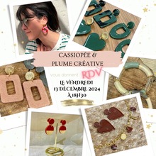 ✨ L’ODYSSÉE CASSIOPÉE ✨

Vous êtes disponible le vendredi 13 décembre 2024 ? 

Doriane, fondatrice de la marque @plumecreative_bijoux , vous donne rdv chez CASSIOPÉE à partir de 18h30 pour un moment privilégié d’échanges autour de sa passion 🤍 

Doriane, qui est totalement autodidacte, crée des bijoux légers et graphiques.

Ses réalisations s’inscrivent dans un univers pop qui donnera assurément du peps à tous vos looks 🌈
Entre les mains de Doriane, l'argile polymère se transforme en un véritable bijou élégant et moderne.

Dans son atelier, situé à La Crau, elle se laisse librement influencer par le milieu du stylisme, 
⭐️ elle croise les couleurs, 
⭐️ modélise ses propres moules,
⭐️ joue avec les courbes 
afin de pouvoir vous proposer des collections branchées et colorées, en version mate ou lumineuse.

Save the date !!!!

‼️ PLACES LIMITEES / UNIQUEMENT SUR RESERVATION AVANT LE 9 DÉCEMBRE 2024 ‼️ 

👉 Inscrivez-vous dès maintenant en envoyant un e-mail à nathalie@cassiopee.shop ou un sms au 0671428511 en indiquant le(s) nom(s) et prénom(s) des personnes souhaitant participer à l’évènement 😊

#artisanat #local #boutique #hyeres #bijou #argilepolymere #pop #style #bouclesdoreilles #collier #bracelet #colors #creatricefrancaise